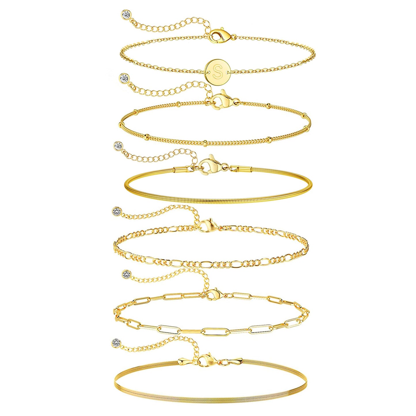 Lydow Bracelets for Women, Stack Jewelry Set Initial S Chain Stackable Letter Teen Accessories Pulseras Para Mujer 6 Inch 6PCS