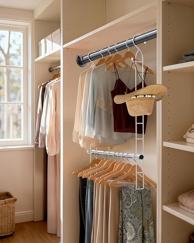 Hanging Closet Rod Stainless Steel, 1 Pack Adjustable Height & Width Closet Rod