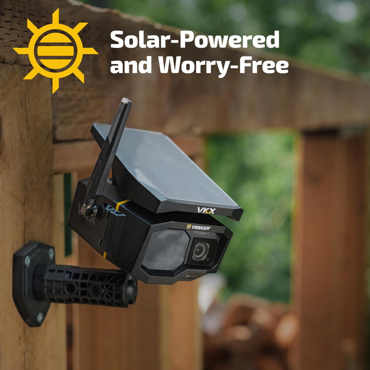 Vosker VKX Solar Powered 4G-LTE Outdoor Cellular Security Camera - No WiFi Needed, Motion Activated, Night Vision, SIM Card Included, On-Demand Mode - 15s Video Clips, IP65 Weather-Resistant