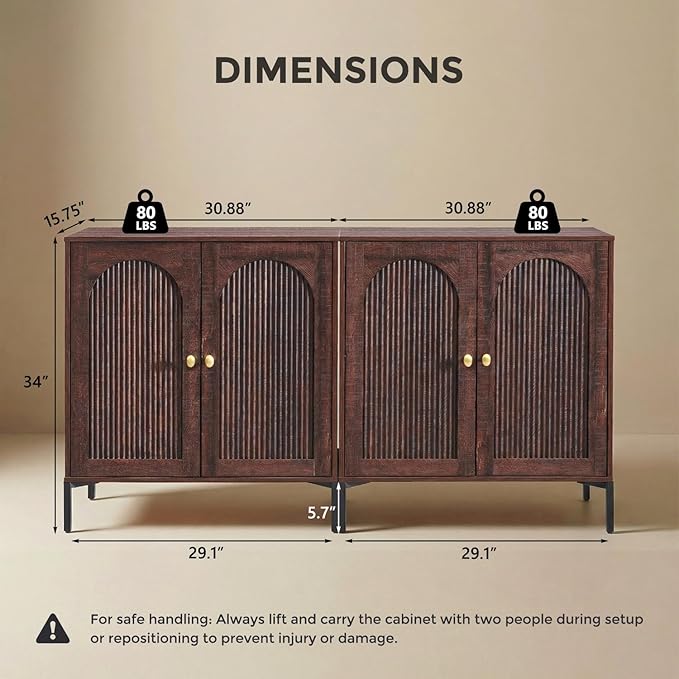 IFBUY Modern Sideboard Buffet Cabinet, 123.5" W Fluted Arched Buffet Cabinet