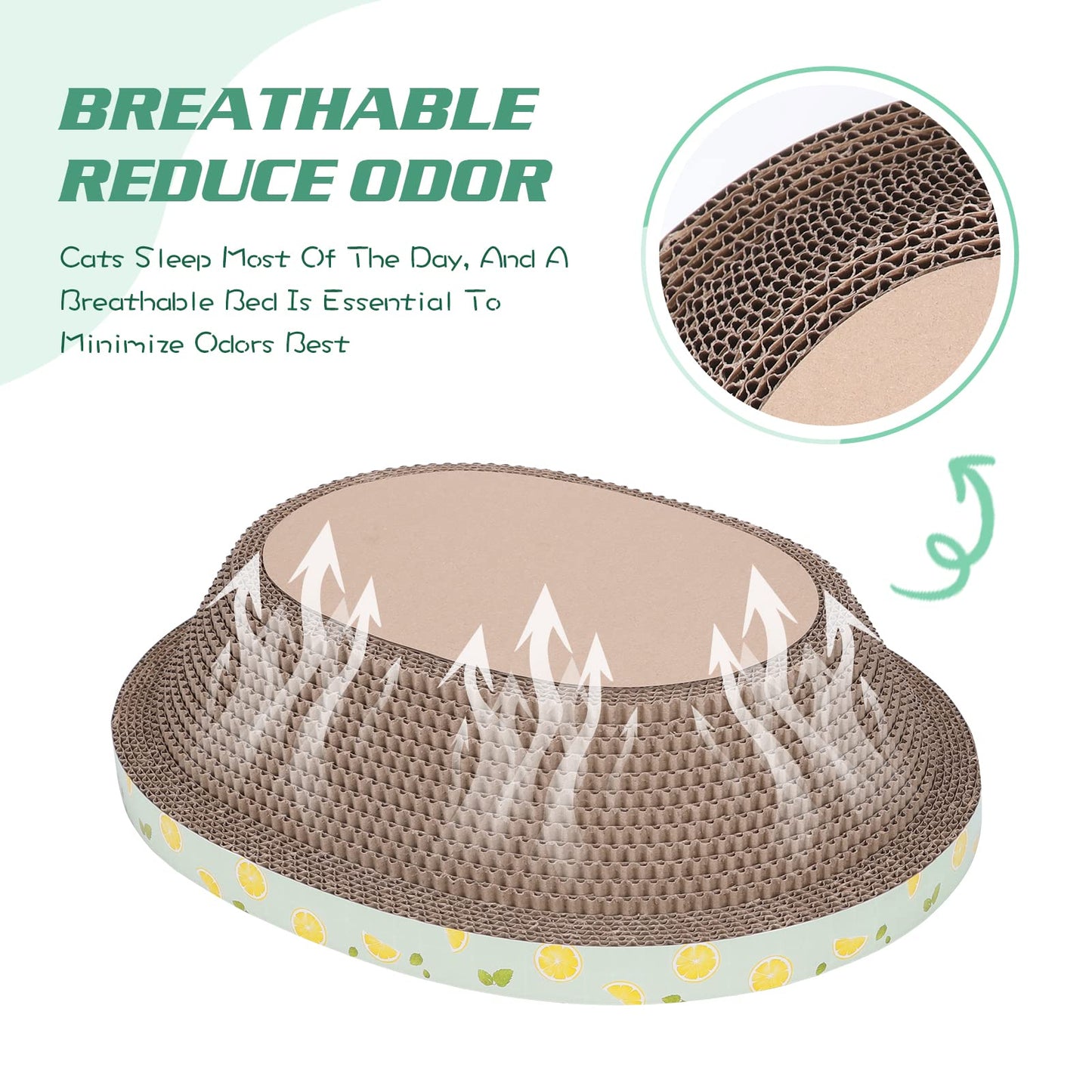 ROMOHOM Oval Cardboard Cat Scratcher Bed Lounger Couch for Indoor Cats, Corrugated Cat Scratching Pad Box Durable, Cat Scratch Lounge Furniture Protection (17.32 Inch)