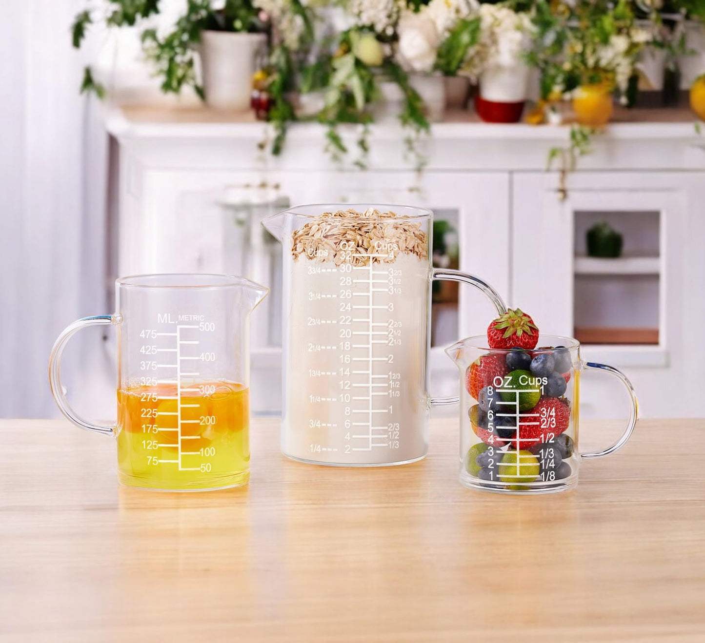 Ackers Etched Graduated Glass Measuring Cup - [Insulated Handle | V-Shaped Spout] - High Borosilicate Glass Measuring Cup for Kitchen or Dining, Easy to Read,1000 ML (32 Oz, 4 Cup)