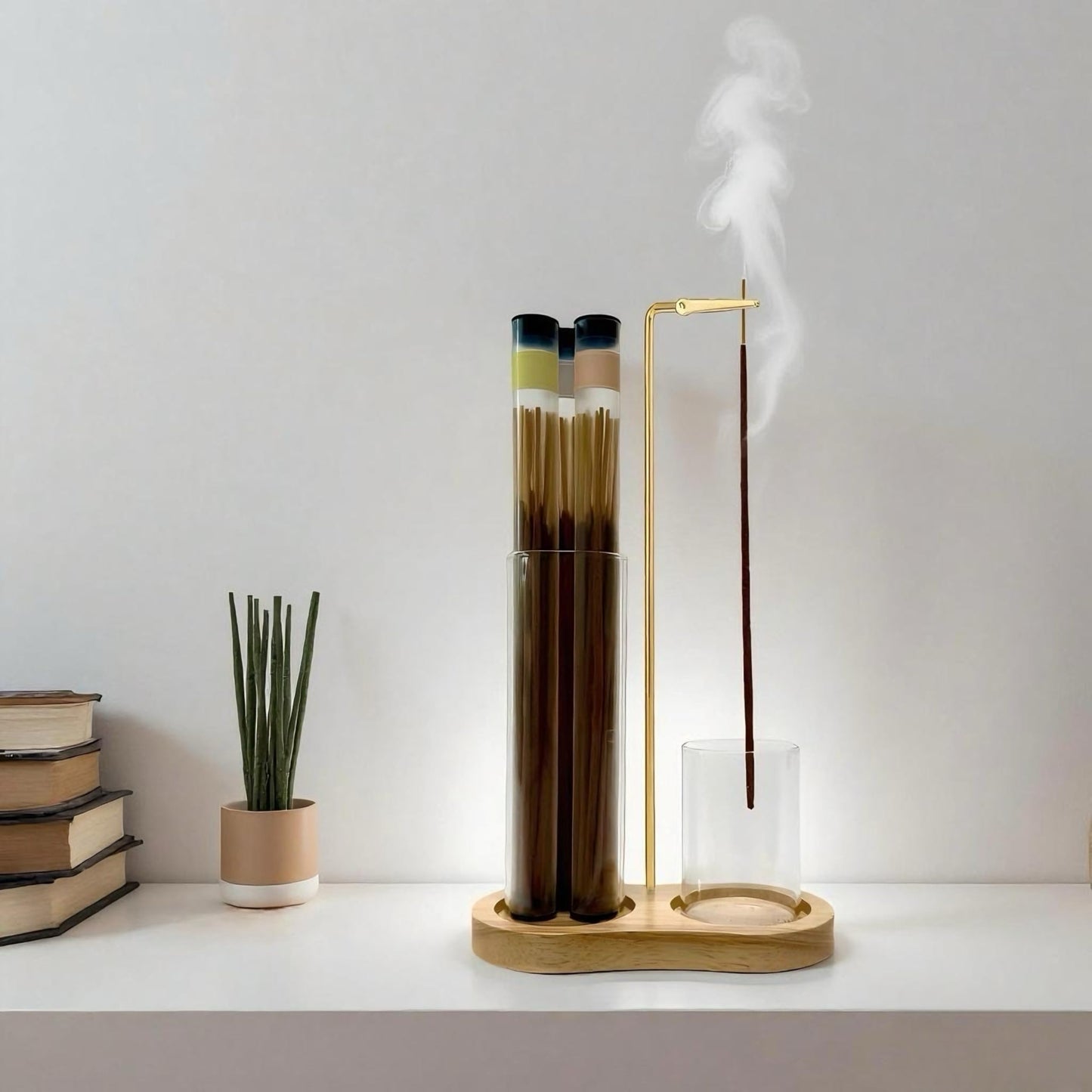 Moocervi Glass Incense Holder, 2 in1 Incense Sticks Burner Holder with Storage,Hang Upside Down Incense Holder for Sticks with Glass Ash Catcher for Meditation Yoga Spa Room Decor