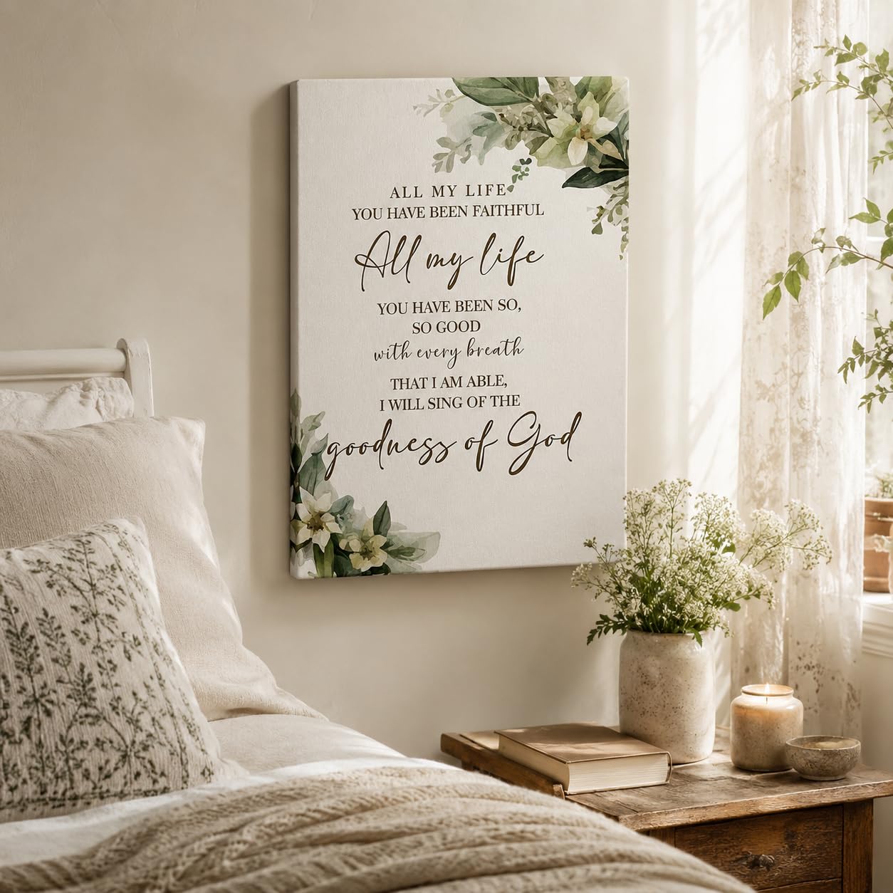 Goodness of God Bible Verse Canvas Wall Art, Christian Scripture Wall Decor, Inspirational Religious Framed Artwork for Living Room Bedroom Home Decoration 12x16 Inch
