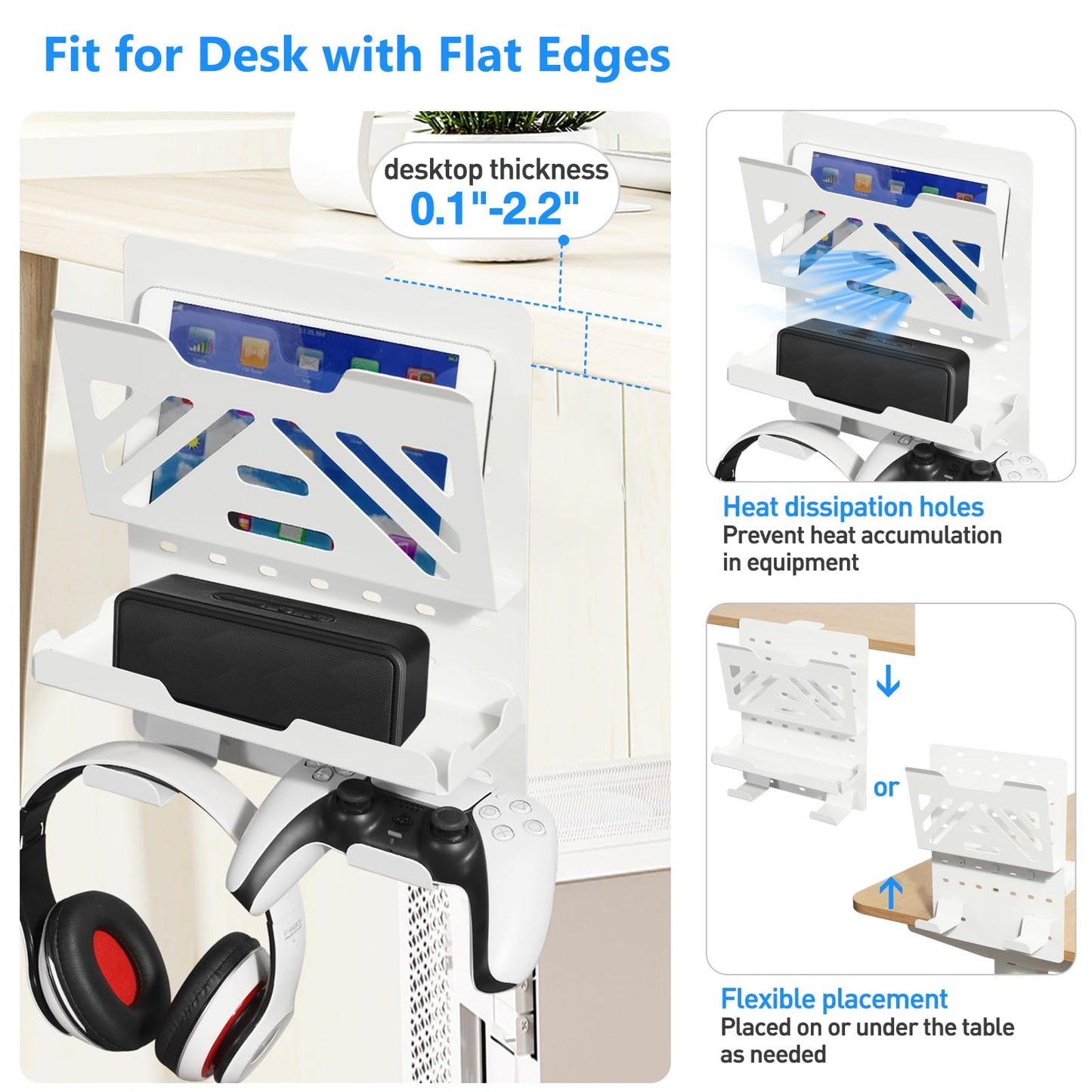 MAXECHO Desk Side Storage, Under Desk Laptop Mount, Table Side Hanging File Organizer, No Drill Clamp On Cable Management Tray, Laptop Holder with Magnetic Pen Holder for Office and Home, Load 22 Lbs