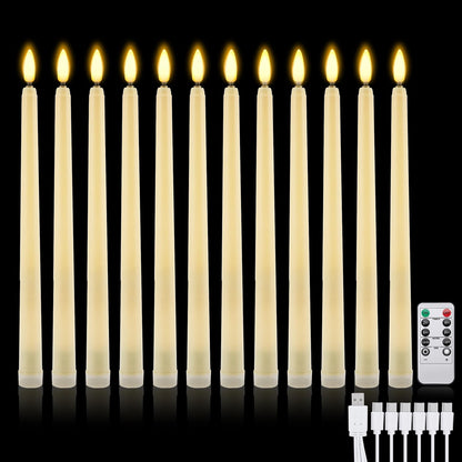 IMAGE Flameless Taper Candles with Remote, 12 Pcs LED Candlesticks 3D Wick Ivory Taper with Timer Flickering Function for Home, Wedding, Birthday Halloween Christmas (Battery Powered)