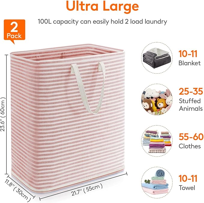 Lifewit 2 Pack Laundry Hamper Large Collapsible Laundry Baskets, Freestanding