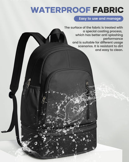 VENATIN Gym Backpack for Women Men,Cheer bag,Lightweight Gym Bag with Shoe Compartment, Waterproof Sports Backpack with Wet Pocket, Black