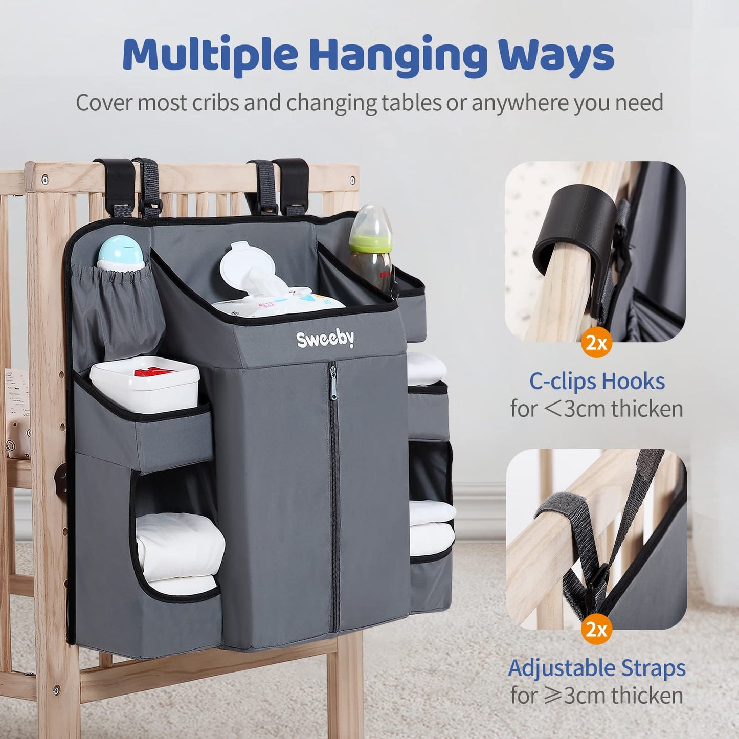 Sweeby Diaper Organizer for Changing Table and Crib - Nursery Diaper Stacker Hanging Caddy for Baby Essentials