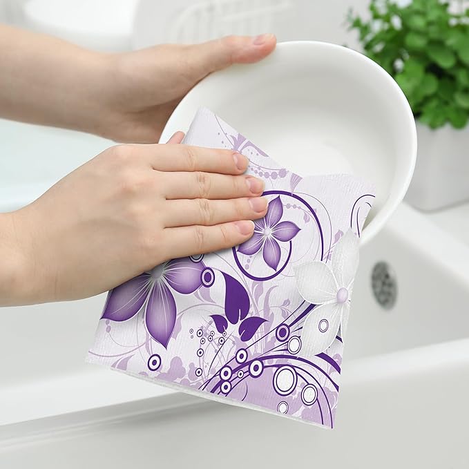 Purple Floral Kitchen Towels
