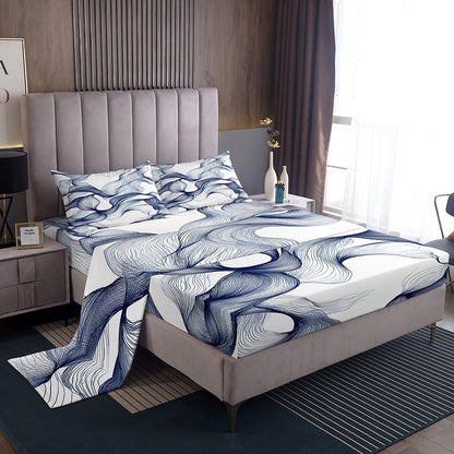 Feelyou Stripes Bed Sheets Set Modern Striped Art Sheet Set for Kids Boys Girls Teens Abstract Texture Printed Sheets with Deep Pocket Fitted Sheet Queen Size Luxury Texture Bedding Set 4Pcs