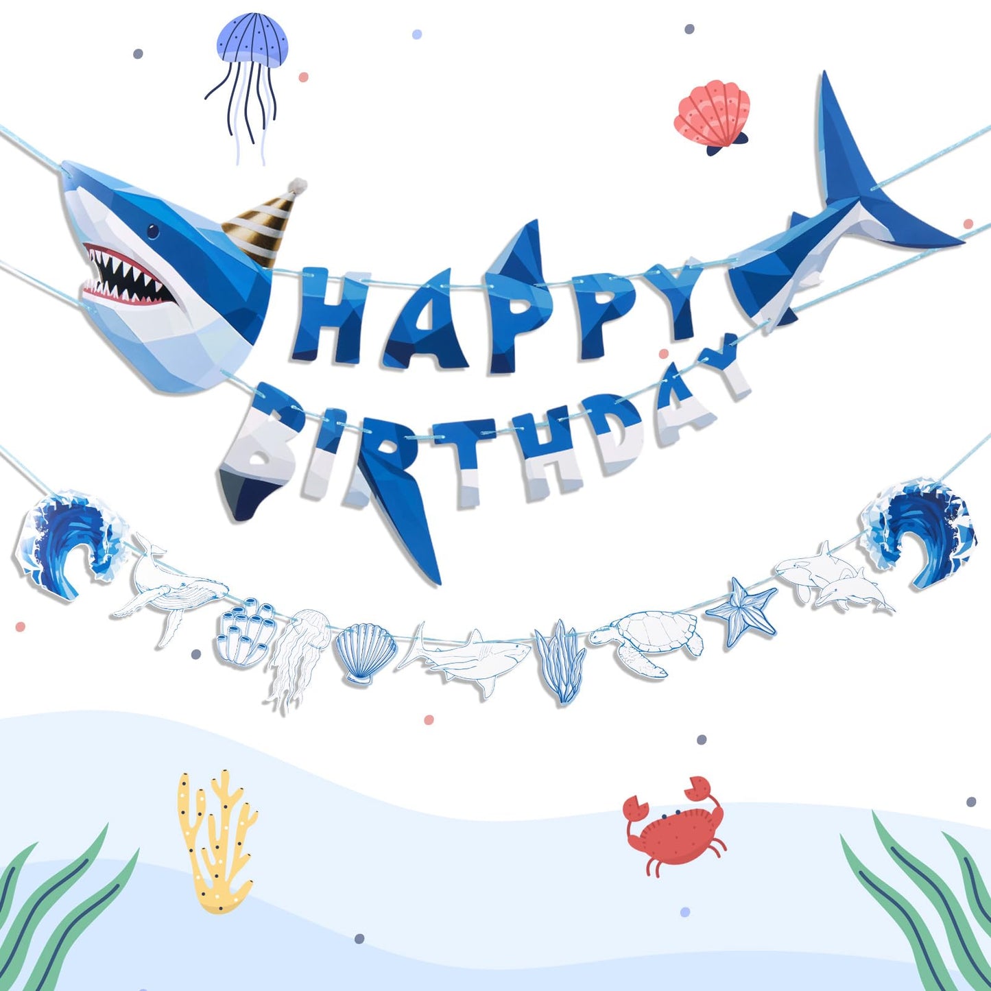 Paper Jazz Ocean Shark Decor Whale Shark Party Decoration for Wall,Under The Sea Birthday Banner Hanging Fish for Room Classroom Baby Shower Themed Party （Blue）