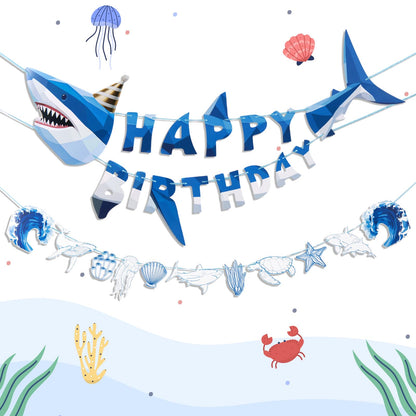 Paper Jazz Ocean Shark Decor Whale Shark Party Decoration for Wall,Under The Sea Birthday Banner Hanging Fish for Room Classroom Baby Shower Themed Party （Blue）