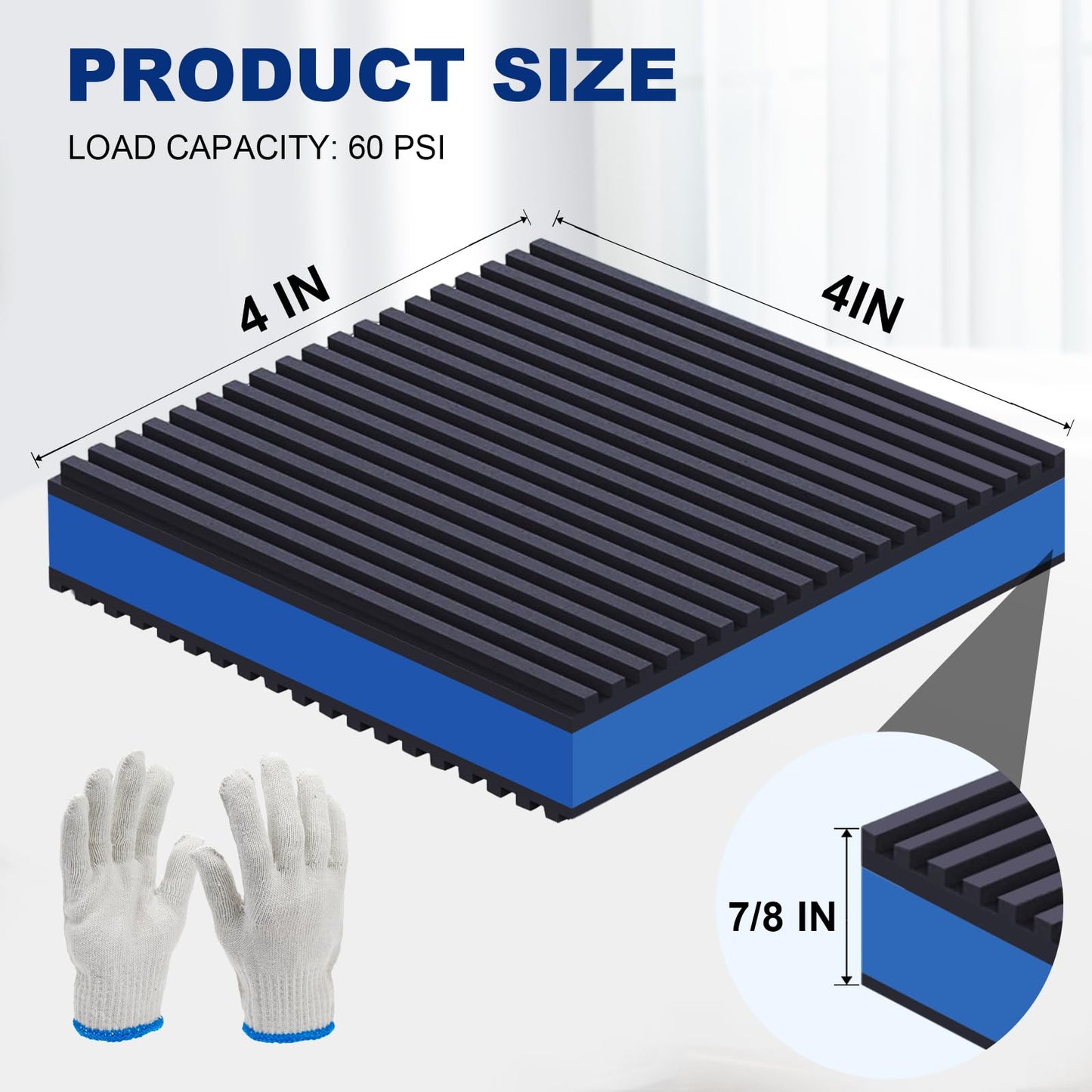 4 Pack Anti Vibration Pads, 4'' X 4'' X 7/8" Heavy Duty EVA Vibration Isolation Pads, Sound Absorbing Mats for Air Conditioner, Compressors, Washing Machine, Dryer, Treadmill, HVAC