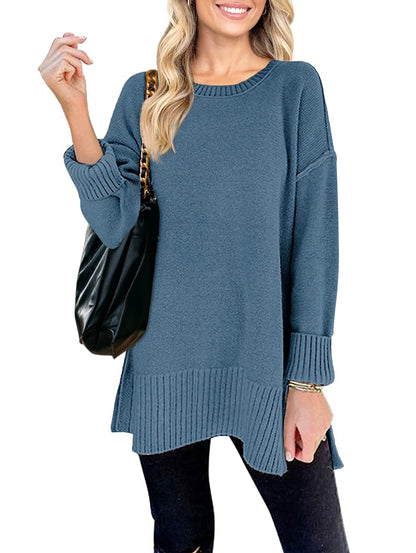 MEROKEETY Women's 2025 Fall Winter Oversized Pullover Sweater Casual Loose Crew Neck Long Sleeve Side Split Jumper Tops