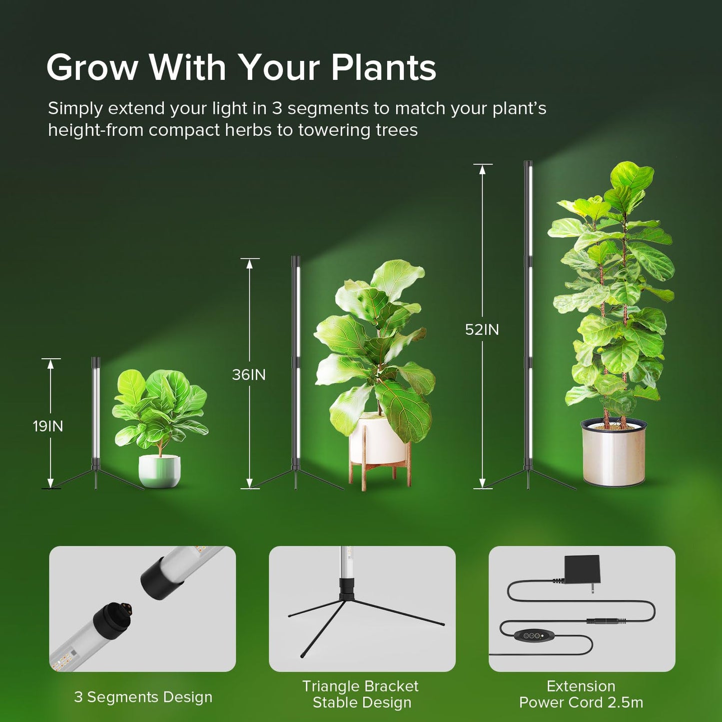 80W LED Grow Light for Indoor Plants, 3-Tier Standing Plant Light with 3/9/12H Timer, 5 Dimmable Levels, Full Spectrum Sunlike Grow Lamp for Seedlings, Potted, Tall & Large Houseplants in Room, Garden