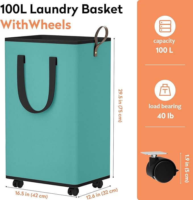 Laundry Basket with Wheels, Collapsible Laundry Baskets, Laundry Hamper with