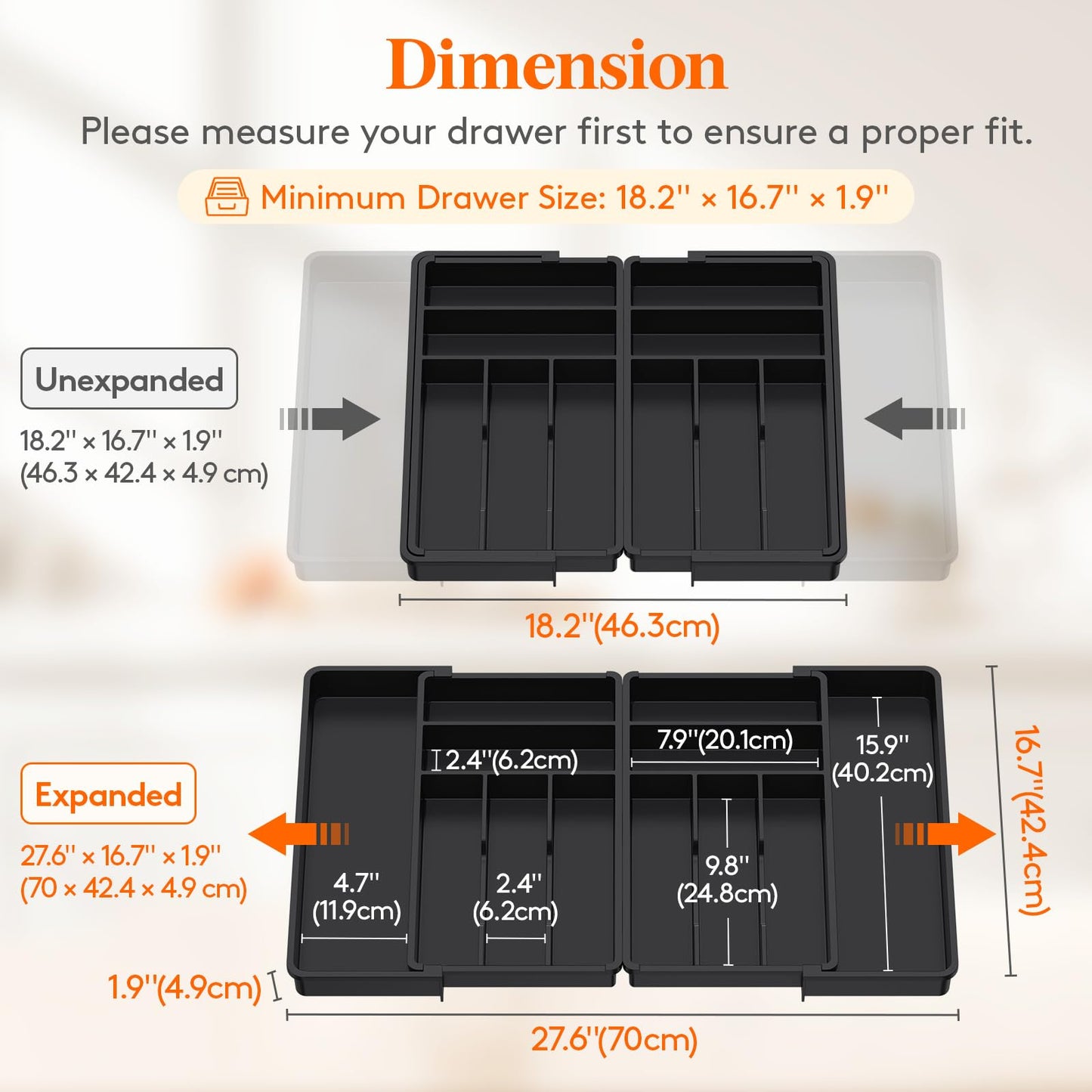 Lifewit Large Silverware Drawer Organizer, Expandable From 21 to 36 Inches, BPA Free Plastic Utensil Tray for Kitchen, Adjustable Flatware and Cutlery Holder for Spoons Forks Knives, Black