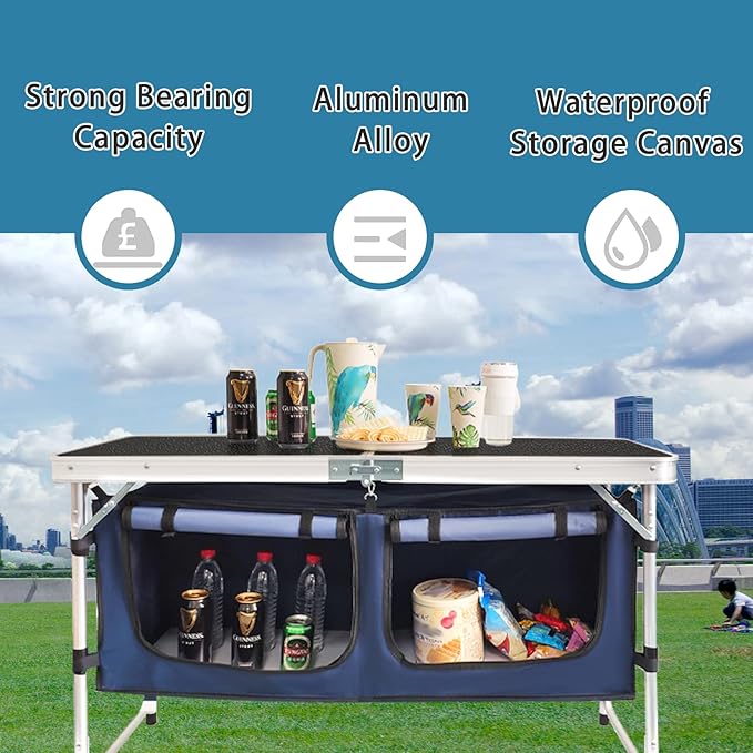 CampLand Outdoor Folding Table Aluminum Lightweight Height Adjustable