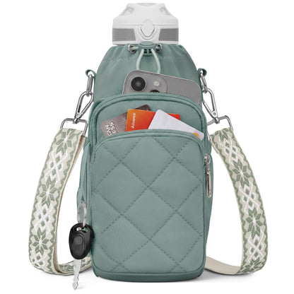 SYTRAH Water Bottle Bag Crossbody，Insulated Water Bottle Purse Crossbody Water Bottle Holder with Strap 40 oz, Sling Bag for Walking Hiking, Green