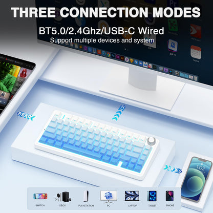 AULA F75 Pro Wireless Mechanical Keyboard,75% Hot Swappable Custom Keyboard with Knob,RGB Backlit,Pre-lubed Reaper Switches,Side Printed PBT Keycaps,2.4GHz/USB-C/BT5.0 Mechanical Gaming Keyboards