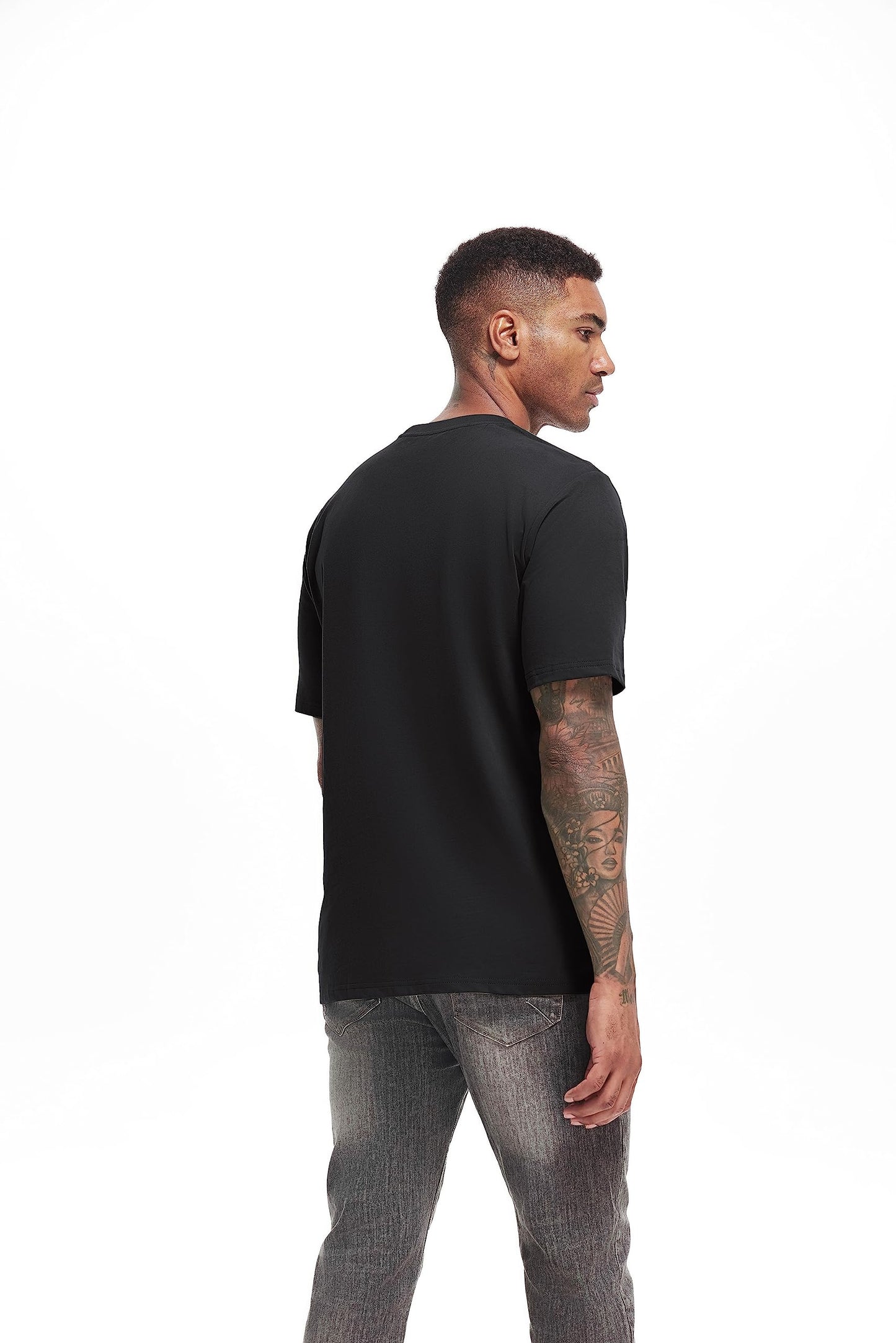 VEIISAR Men's Heavy Weight Crew Neck T-Shirt Mens Premium Cotton Tee Black L