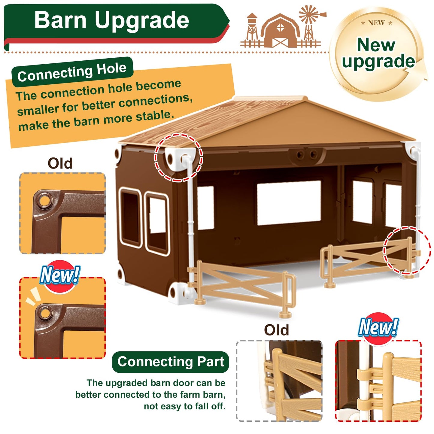 BUYGER Farm Animals Figures Set, Different Size with Tractor Trailer Vehicle Toy, Assemble Fence Farm House Barn Playset Gifts for 3 4 5 Year Olds Kids Toddler