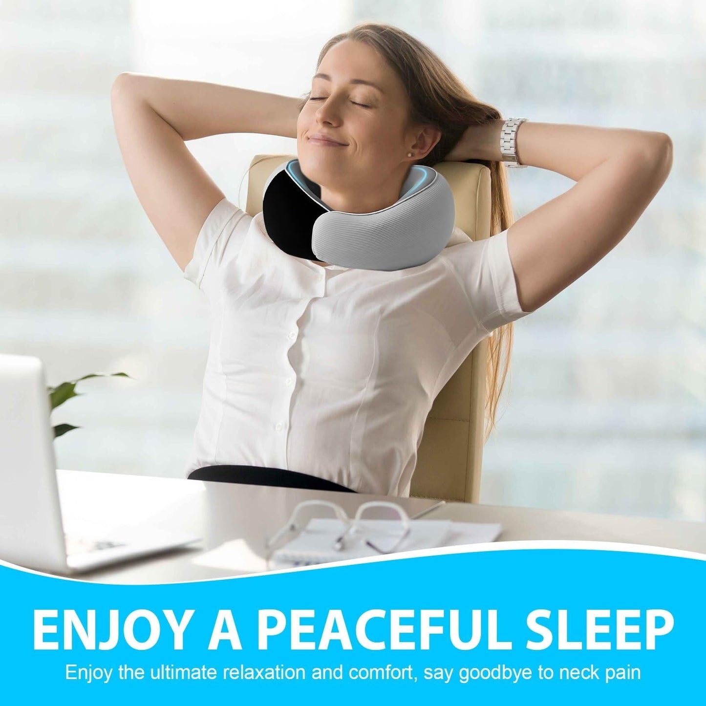 Travel Neck Pillow for Airplanes – 100% Memory Foam, 360° Head Support, Breathable & Washable Cover, Compact for Travel, Car & Flights