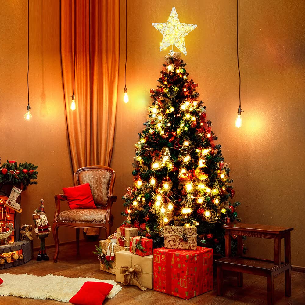 Christmas Tree Topper 20 LED Lights Star Two Modes：Solid and Blinking Christmas Decoration Christmas Tree Ornaments for 3-10 Feet Christmas Tree