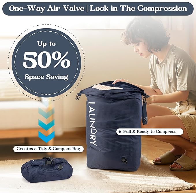 Travel Laundry Bag, Vacuum Compression Dirty Clothes Travel Bag, Waterproof