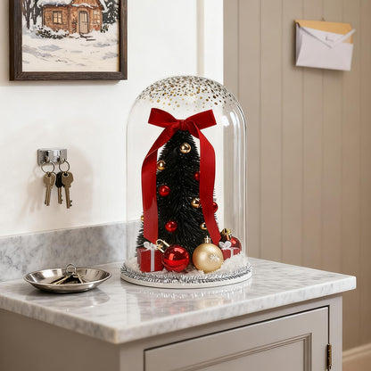 Christmas Decorations Table Centerpieces, Christmas Tree with Ornaments in Dome Cloche, Xmas Winter Tabletop Decor for Tiered Tray Shelf Mantel Fireplace Coffee Table Office Desk Holiday Decoration