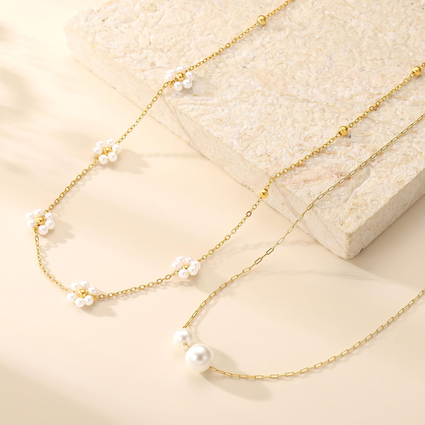 Fimhut Gold Pearl Necklaces for Women Trendy,Hypoallergenic 18K Gold Plated Dainty Necklace Simple Layered Pearl Necklaces for Women Trendy Wedding Birthday Jewelry