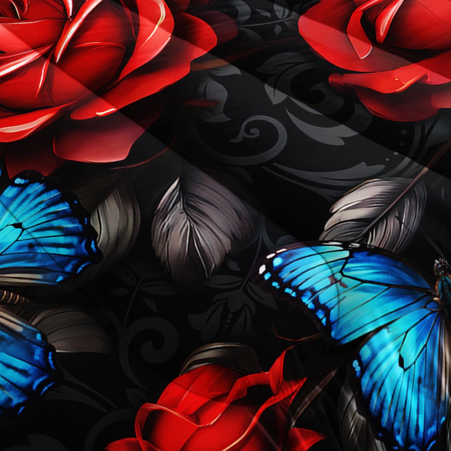 UEVBF Black Red Rose Comforter Sets,Blue Butterfly Comforter Set Twin Bedding Sets for Girls Women Bedroom Decor,Romantic Floral Themed Bedding Soft Lightweight Comforter Sets with 2 Pillowcases.