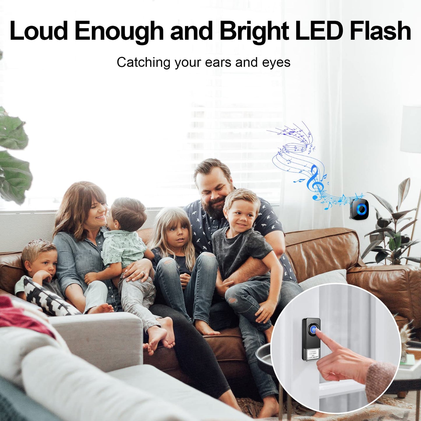 Wireless Doorbell - PHYSEN Door bell Chimes with Mute Mode - 58 Ringtones&5 Volume Levels Operating at 1300-ft Range LED Strobe, 2 Transmitters+3 Receivers Waterproof Doorbell Kit for Home/Classroom