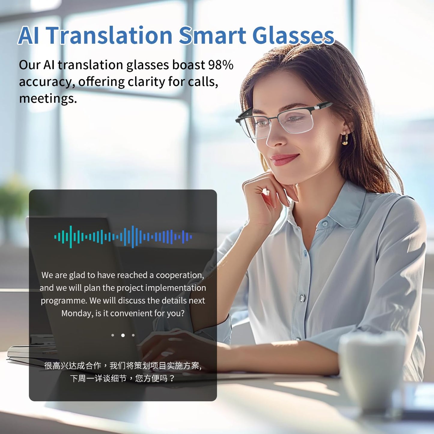 Bluetooth Audio Smart Glasses, Blue Light Glasses for Women Men, Remote Shooting, Open Ear Sound Mic & Speakers, Magnetic Charging, Color-Changing Polarized Sunglasses Lenses, Voice Assistant（GS06S)