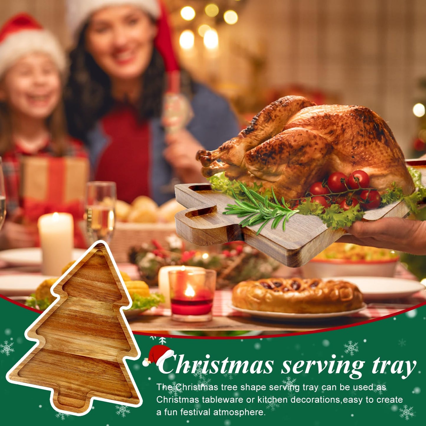Acacia Wood Christmas Tree Tray Gift Ideas Decorative Xmas Platters Serving Dish Wooden Snack Charcuterie Board for Christmas Veggie Trays Food Cheese Boards Festive Plate Holiday Fruit Cookie Tray