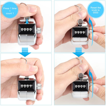 Oligei 2 Pack Metal Hand Counter Four-Digit Counter with Nylon Lanyard Silver Counter Click Counter Handheld Click Counter Digital Counting