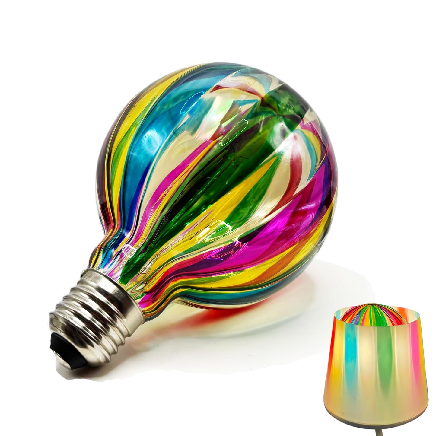 POXIN G95 Glass LED Light Bulb,E26 Base Warm Light 2700K 6 Watts LED Light Bulbs,Rainbow Sunflower Tiffany Lamp for Bedside Living Room Dormitory Dining Room Decorate Gift