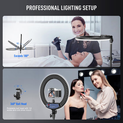 Upgraded 18 inch Ring Light with Tripod Stand & Phone Holder,KOSCHEAL Ringlights with Remote,3000-6500K Dimmable White,Extendable 86'' Tall Circle Light for Phone Camera Makeup Streaming Zoom Meeting