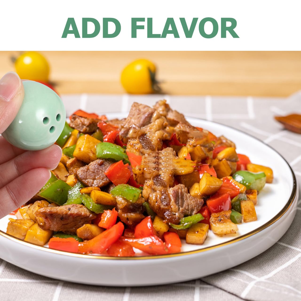 Amosfun Pea Shape Salt Pepper Shakers Set with Tray - Compact Ceramic Seasoning Dispenser Small Spice Jars for Kitchen Dining Table Decor Easy Clean