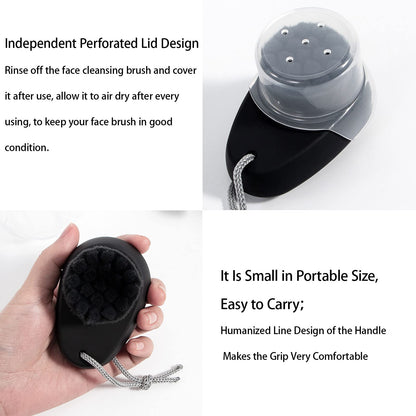 2 Pack Facial Cleansing Brush 2 in 1 for Face Exfoliation, Soft Bamboo Charcoal Microfiber Bristle Dual Face Silicone Scrubber Brush for Pore Deep Cleansing Skincare with Lid, Black+Gradient