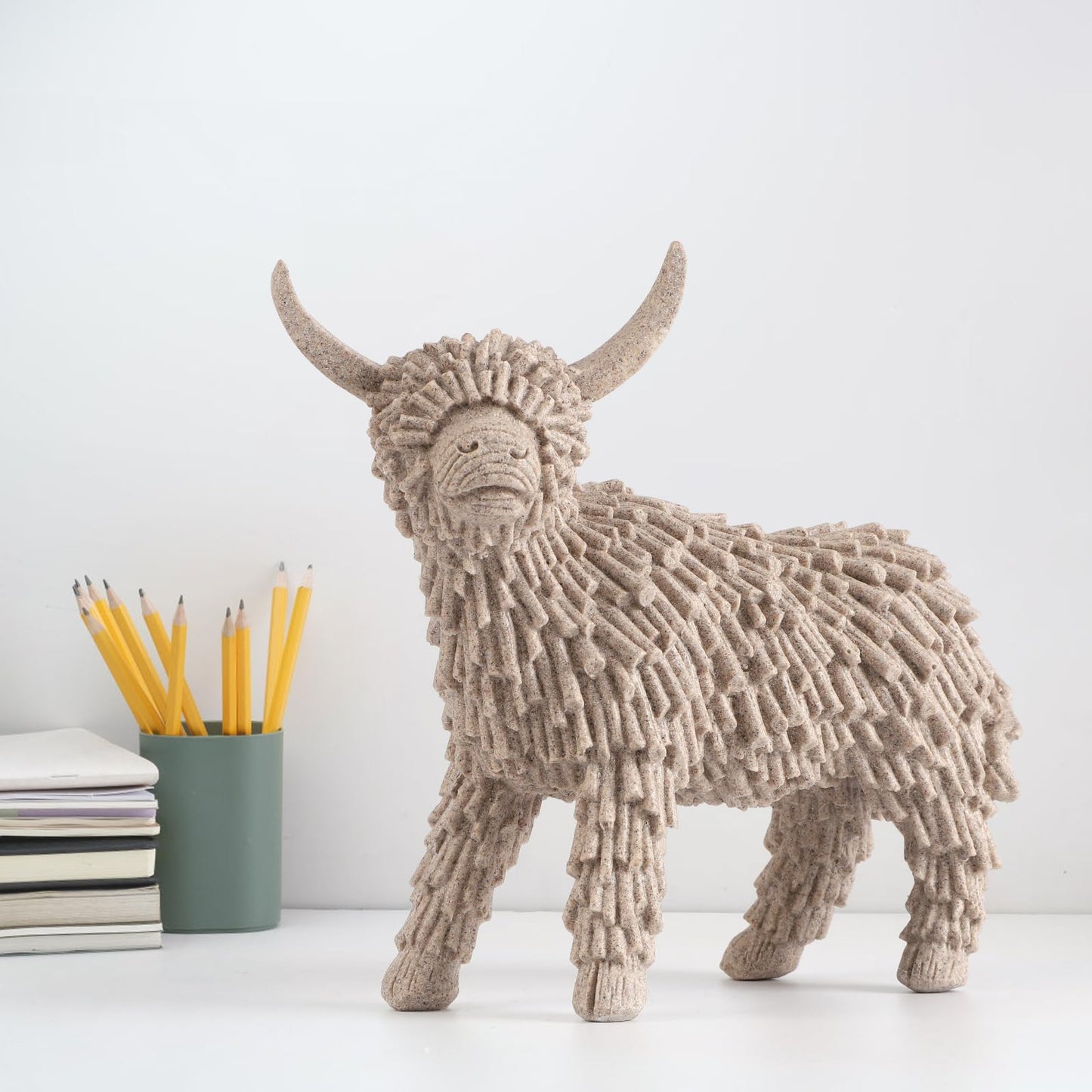 UDKKMK Yak Figurine Decor for Shelf Living Room Bedroom Bookshelf CoffeTable and Office Display,Symbolizes Resilience, Strength, and unwavering,Unique Gift for Mens Womens or Friends (Sandstone)