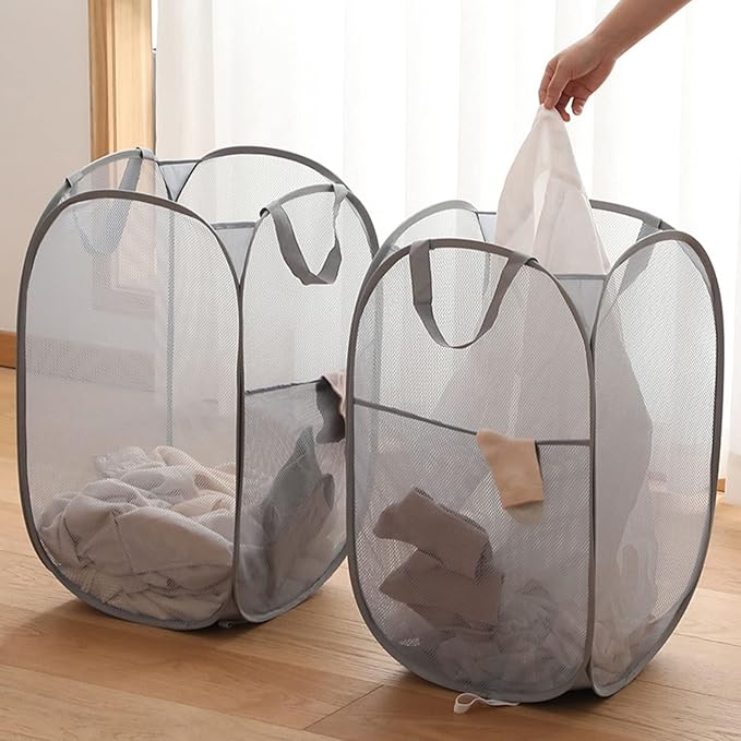 2 Pack Mesh Laundry Basket, Foldable Popup Laundry Hamper