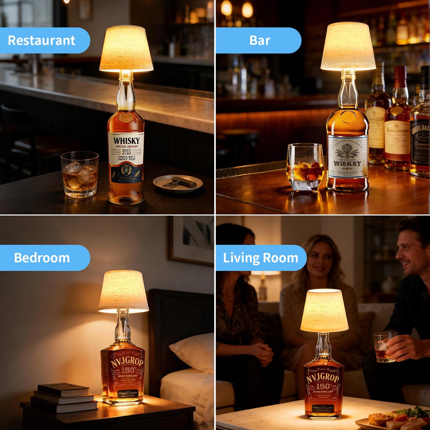 NVJGROP Wireless Bottle Lamp,Rechargeable RGB Linen Bottle Stopper Lamp Have 6000mAh Battery Continuous Use for 20-60 Hours，Suitable for Bedrooms Bars Living Rooms Table（2 Pack）