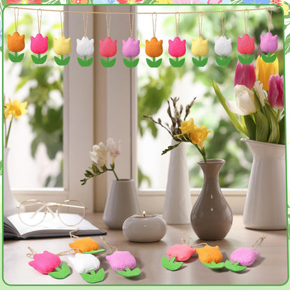 HunnmingRe 18 Pcs Spring Tree Ornaments Felt Tulip Flowers Hanging Ornaments Spring Flower Decorations for Summer Party Home Door Wall Mantel Decor Arts Crafts Gifts