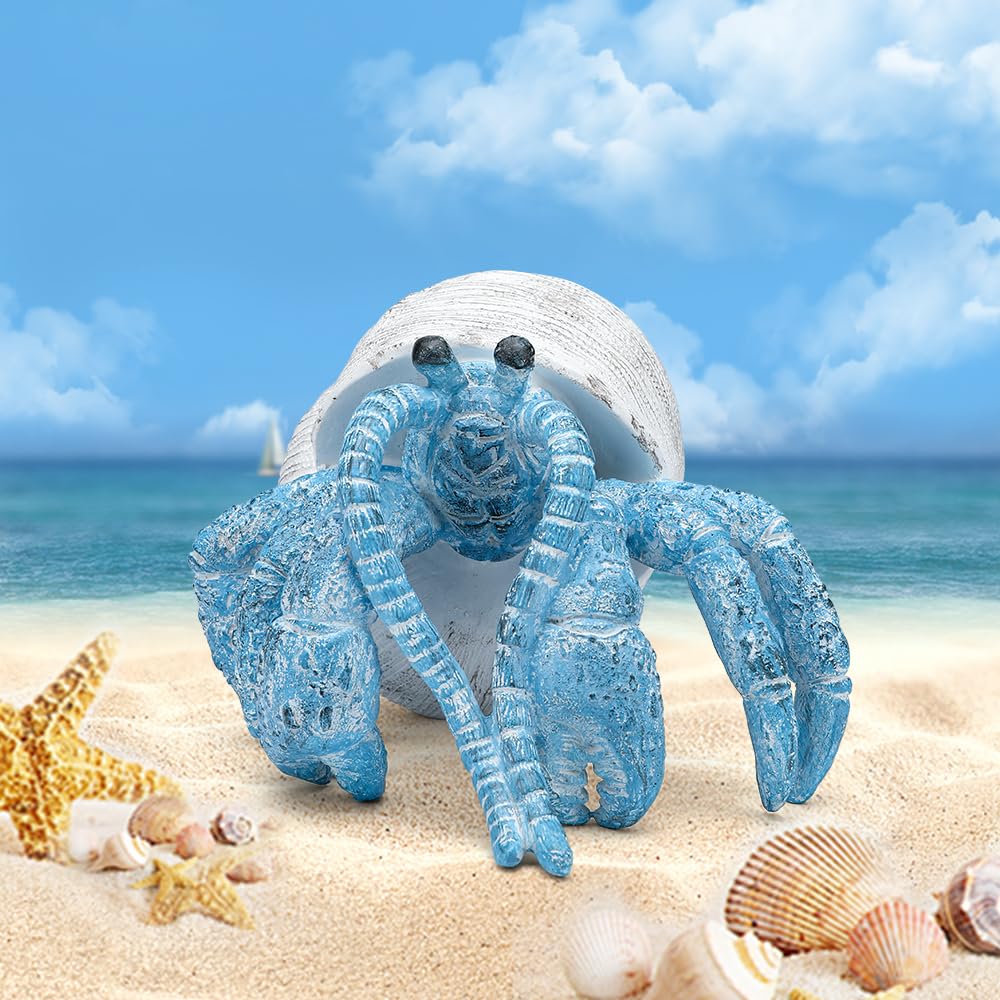 SUYNYBHF Beach Decor Coral Reef Decor, Blue Hermit Crab Figurine, Resin Sculpture, Home Office Desk Statue, Bathroom, Living Room or Seaside Villa Decor Gift