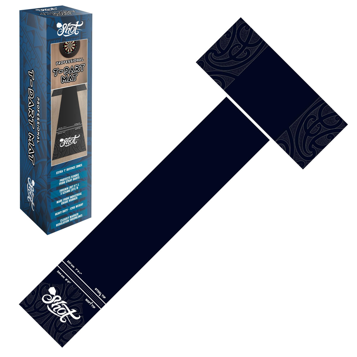 Shot! - T-Shape Rubber Darts Mat - Enhanced Floor Protection from Bounce-Outs - Heavy-Duty Rubber - Easy Set Up & Roll Up - Dart Board Floor Protector - Black