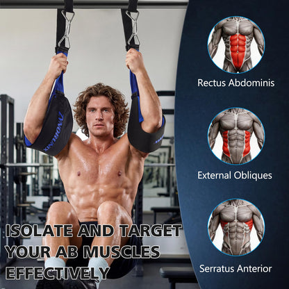 Adjustable Hanging Ab Straps for Pull Up Bar, Core & Abdominal Workout Equipment for Strength Training and Leg Raises，Gym Ab Slings Straps Padded Arm Support with D-Ring Strap, Men Women