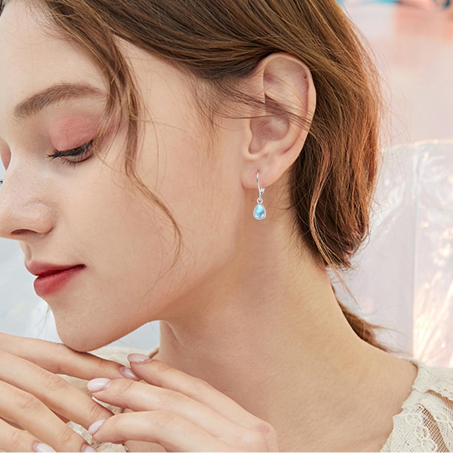 Teardrop Leverback Drop Dangly Earrings, 925 Sterling Silver with Opal/Moonstone Hypoallegenic for Sensitive Ears Jewelry Gift for Women Girlfriend with Gift Box (Moonstone Teartdrop Earrings)