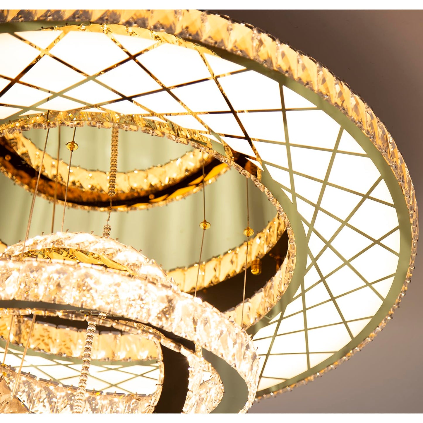 HAIXIANG Modern Glam Chandelier LED Crystal Ceiling Chandeliers Light for Bedroom Living Room Dining Room Lighting Fixture 24 inch Gold Remote Dimmable Lights